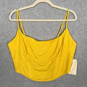 Midnight Sky Smocked Crop Top XL Yellow Tank Cowgirl Corset Y2K Beach Festival